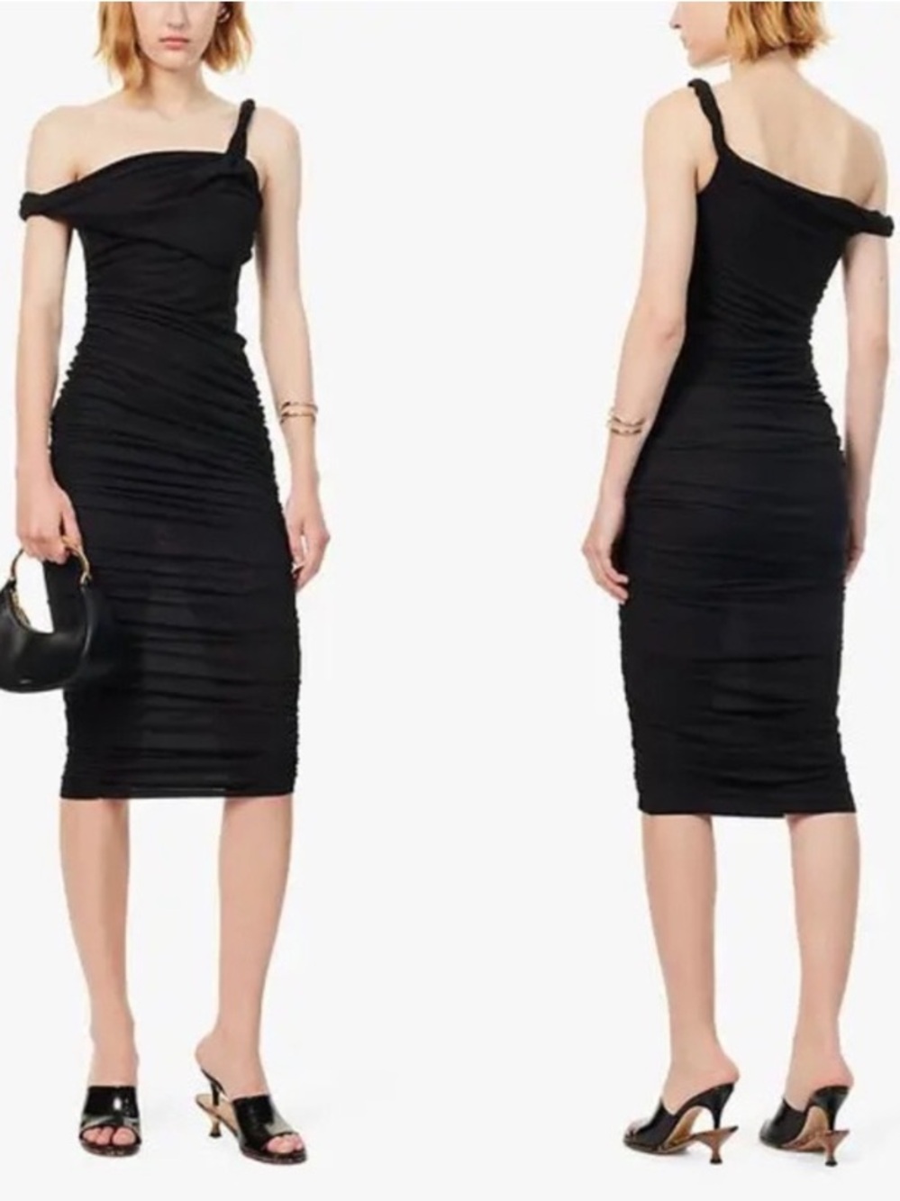 Reformation x Laura Harrier Alycia Black Knit Ruched Off Shoulder Midi Dress M - Picture 5 of 15